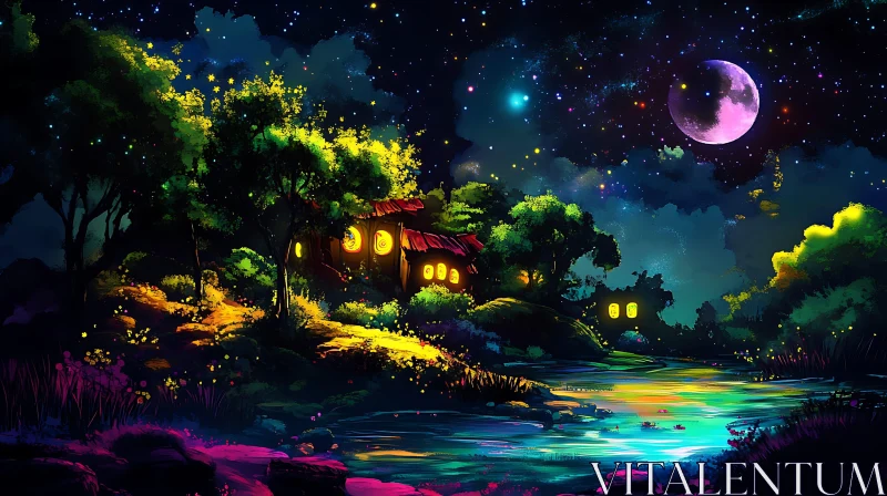 Fantasy Village Under the Moon AI Image