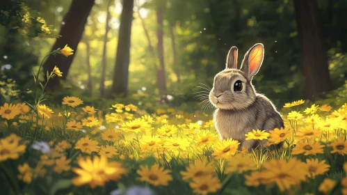 Bunny Amidst Yellow Blooms