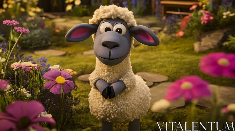 Sheep in Flower Garden