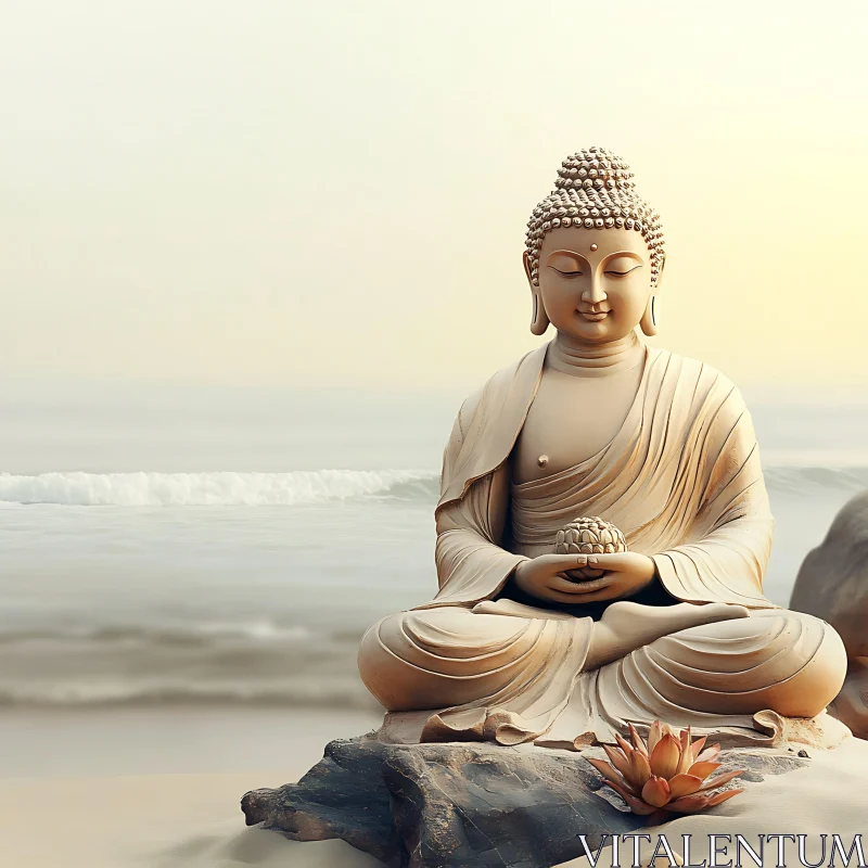 Peaceful Buddha by the Ocean AI Image