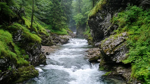 Tranquil River in a Dense Forest Setting