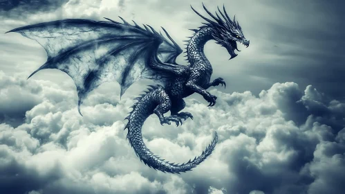 Dragon in Flight Over the Clouds