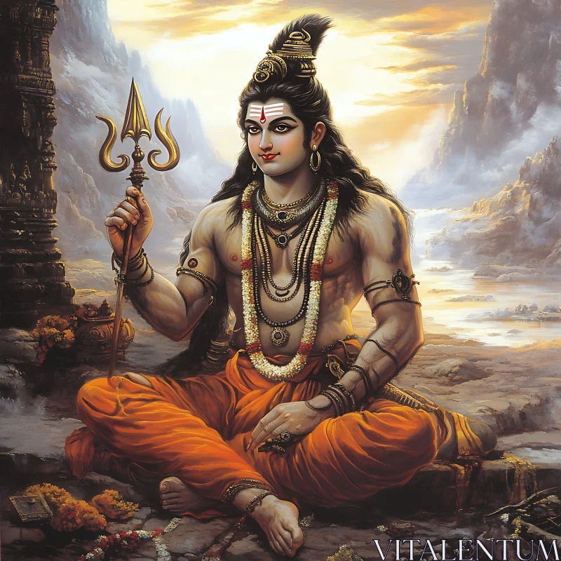 Hindu Deity Meditative Pose Artwork AI Image