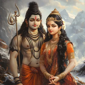Serene Deities in a Snowy Mountain Setting