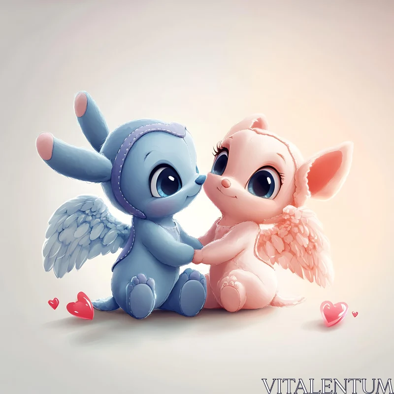 Angelic Cartoon Creatures in Love AI Image