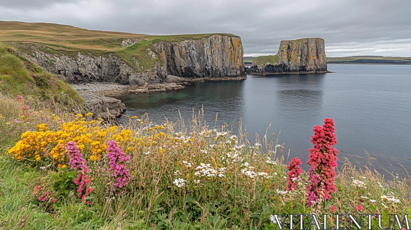 AI ART Rugged Cliffs and Wildflowers by the Ocean