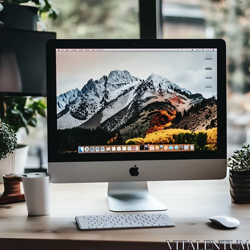 Sleek Desktop Computer with Mountain View AI Image