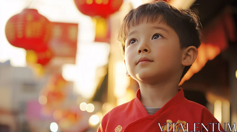 Boy in Red with Lanterns AI Image