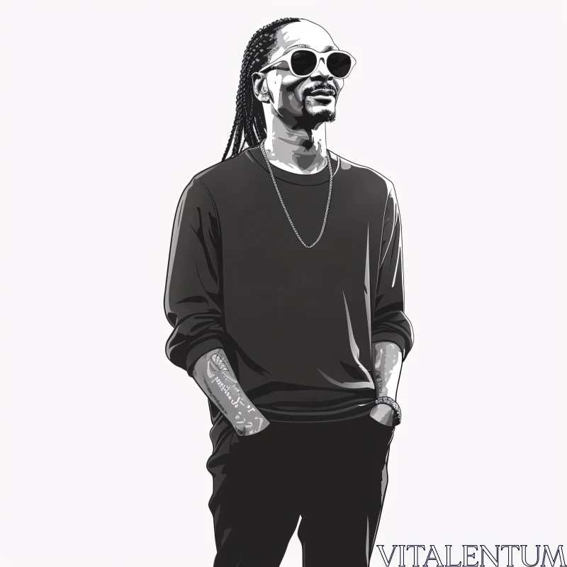 AI ART Monochrome Illustration of Snoop Dogg