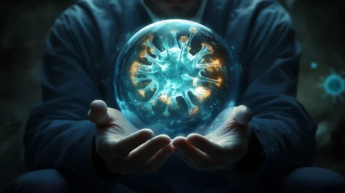 Glowing Virus Orb in Human Hands