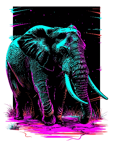 Black Elephant with Color Highlights Illustration