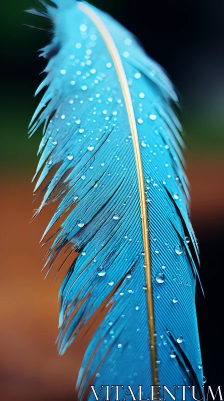Blue Feather with Water Droplets: A Nature's Masterpiece AI Image