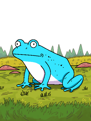 POD Design Blue Frog Cartoon Illustration for Fun T-Shirts