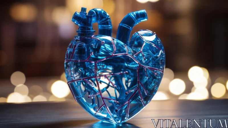 Blue Heart Sculpture on Table - Intricate Design Inspired by Fractalpunk AI Image