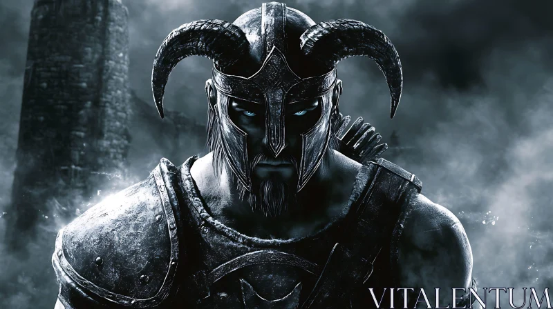 Warrior with Horned Helmet Portrait AI Image