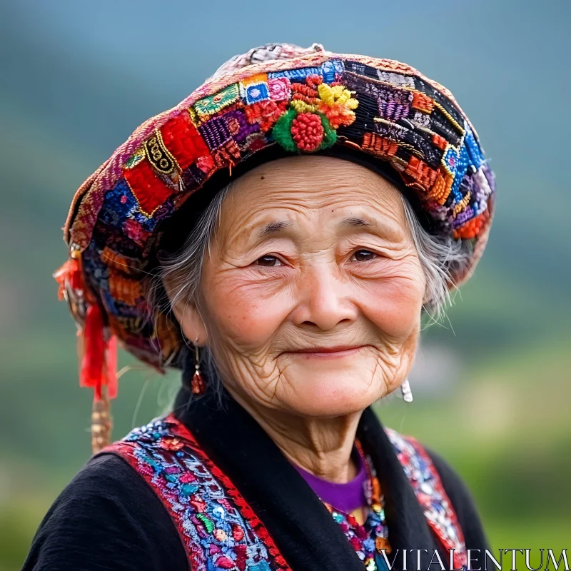 Elderly Woman in Traditional Dress Portrait AI Image