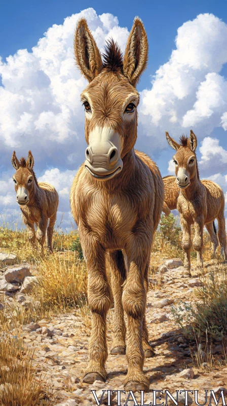 Pastoral Scene of Donkeys AI Image