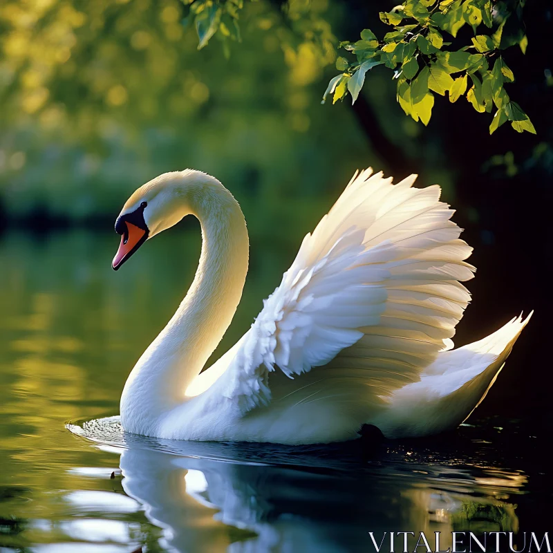 White Swan Floating Peacefully AI Image