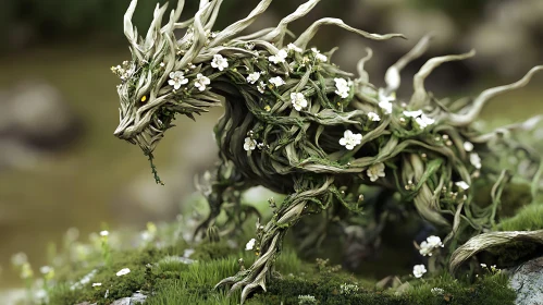 Floral Wood Dragon Creature in Nature