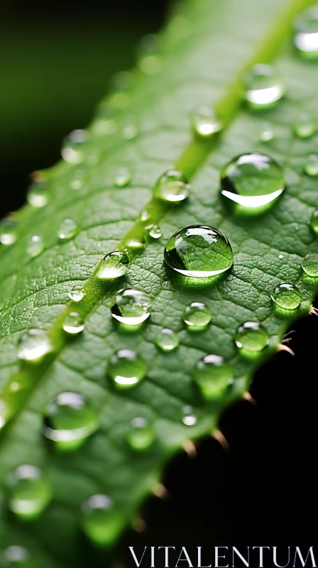 Close-up of Raindrops on Green Leaf - Tropical Eco-Inspiration AI Image
