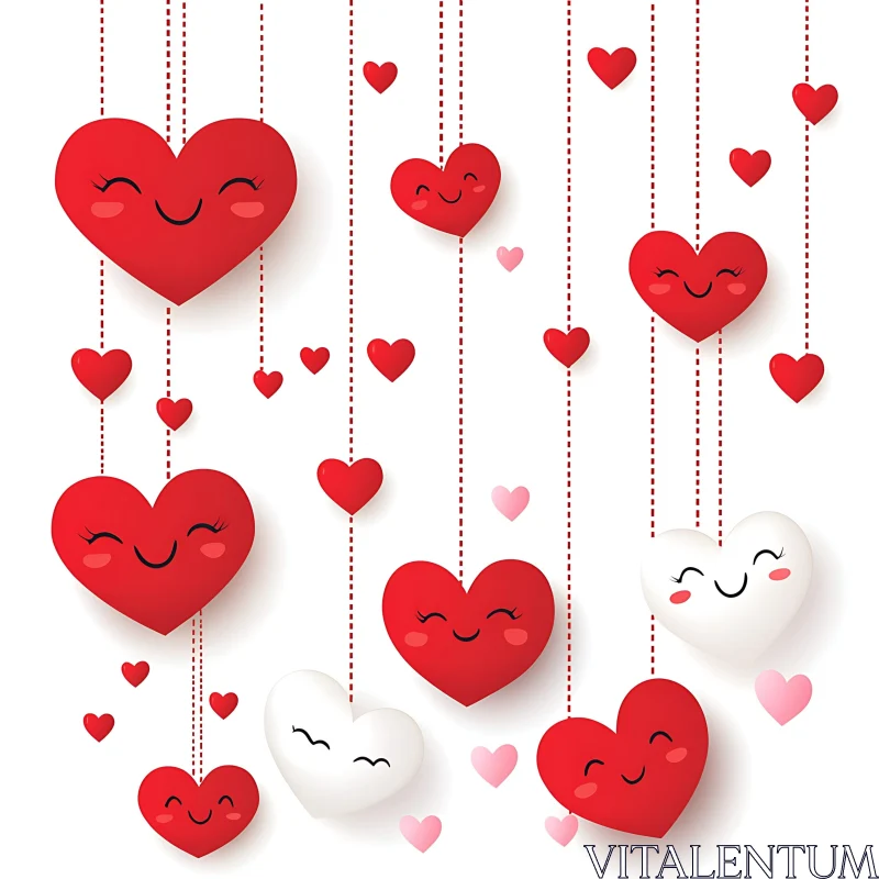 Whimsical Hearts on Strings AI Image