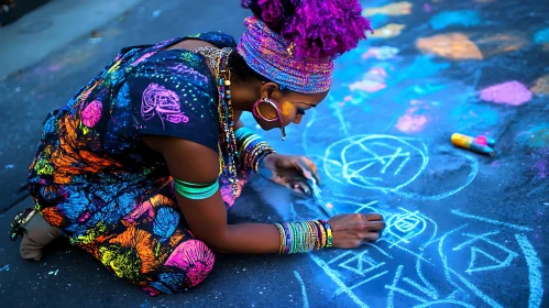 Woman Chalk Artist in Action