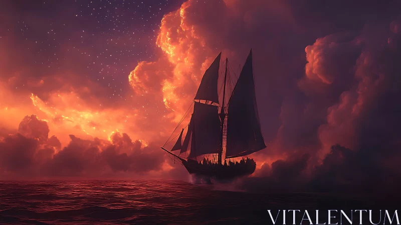 AI ART Ocean Sailing Ship Night