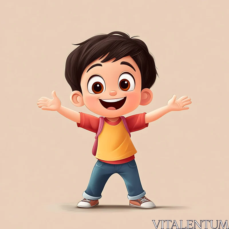 AI ART Happy Cartoon Boy with Backpack Illustration