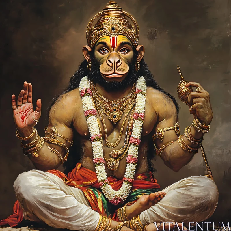 Golden Hanuman Meditating AI Image