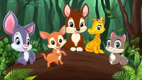 Cute Cartoon Animals in a Lush Forest