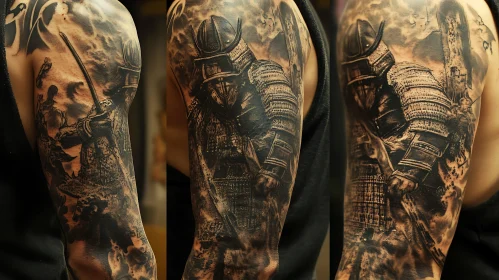 Monochrome Warrior Arm Tattoo Design