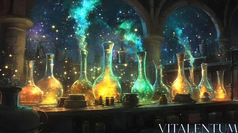 AI ART Mystical Alchemy: Potions and Starlight