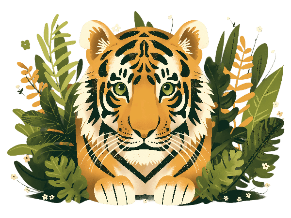 POD Design Tiger and Foliage Art for Apparel