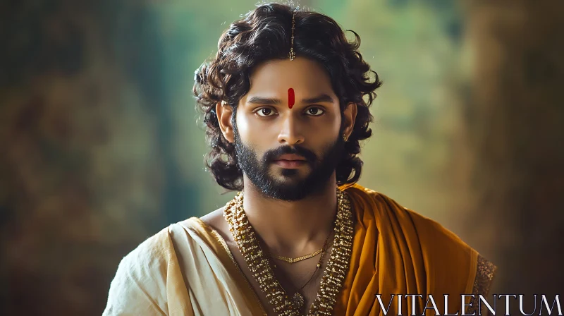 Man with Curly Hair and Gold Jewelry AI Image