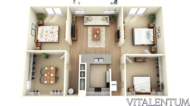 AI ART Apartment Floor Plan with Two Bedrooms