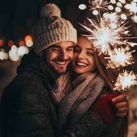 Couple Celebrating with Sparklers