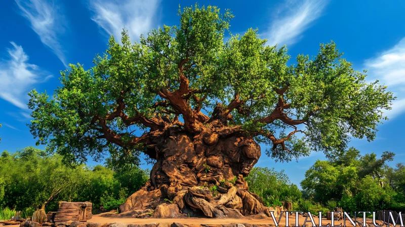 Grand Tree with Green Canopy and Blue Sky AI Image