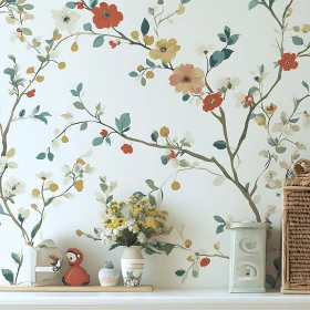 Vintage Floral Wallpaper with Decorative Accents