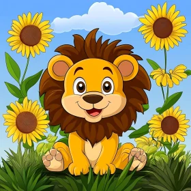 Cute Lion Cub in a Field