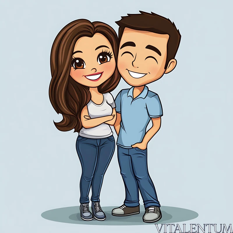 Happy Cartoon Couple Portrait AI Image