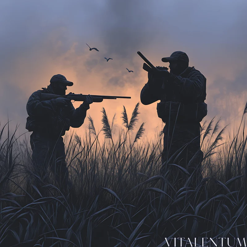 AI ART Silhouette of Hunters in Field