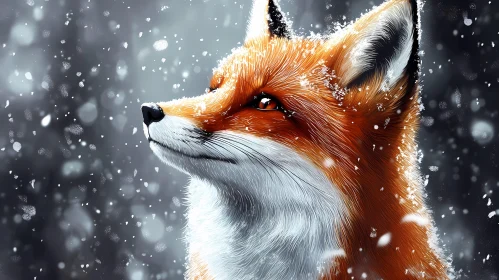 Fox in Wintery Wilderness Scene