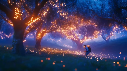 A Night Journey Through a Fairy-Lit Forest