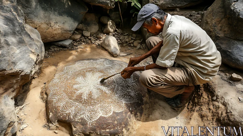 AI ART Man Painting Floral Rock Engraving