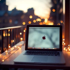 Evening Cityscape with Laptop and Bokeh