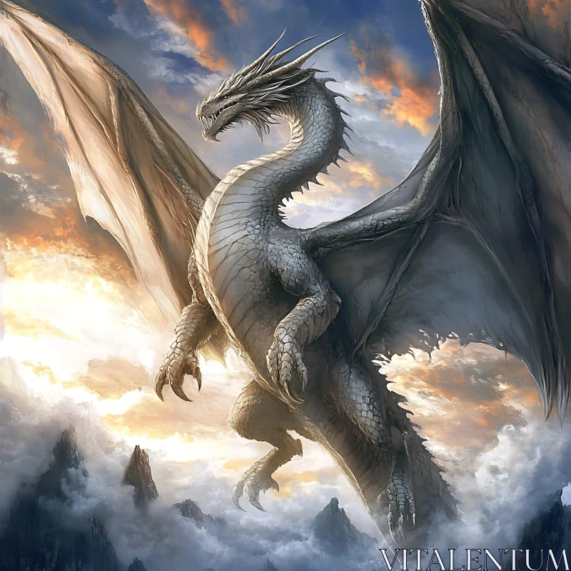 AI ART Fantasy Dragon in Cloudy Sky