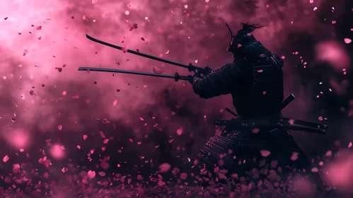 Dual Katana Samurai in Floral Ambience