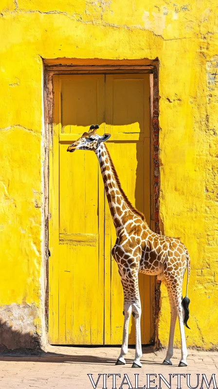 Giraffe and Yellow Doorway AI Image