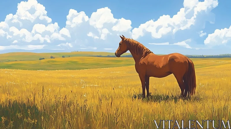 Serene Landscape with Horse AI Image