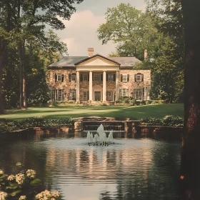 Elegant Stone Mansion With Reflective Pond